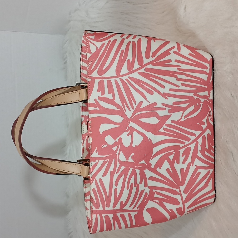 Kate Spade Pink and White Leaf Print Tote - Picture 3 of 8